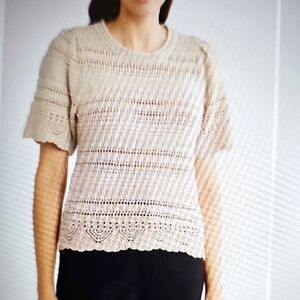 NWT Design History Short Sleeve Bobble Stitch Pullover Dove Medium